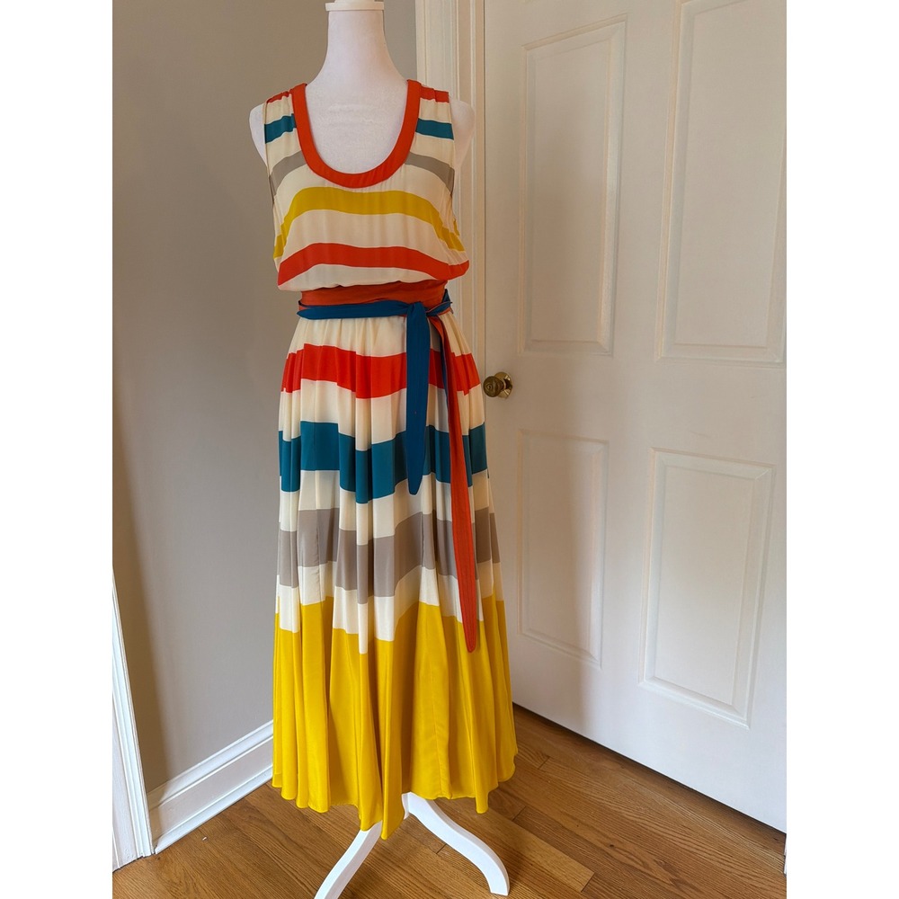 Marc by Marc Jacobs Silk Maxi Dress Multi Color Stripe Sleeveless Belted Small